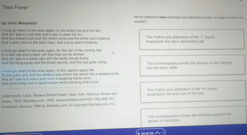 Solved: “Sea Fever” Which statement best describes how Masefield ...