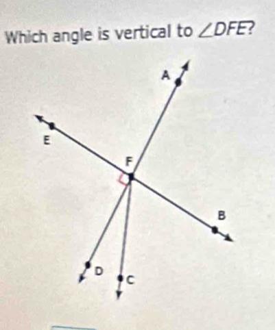 Which angle is vertical to ∠ DFE