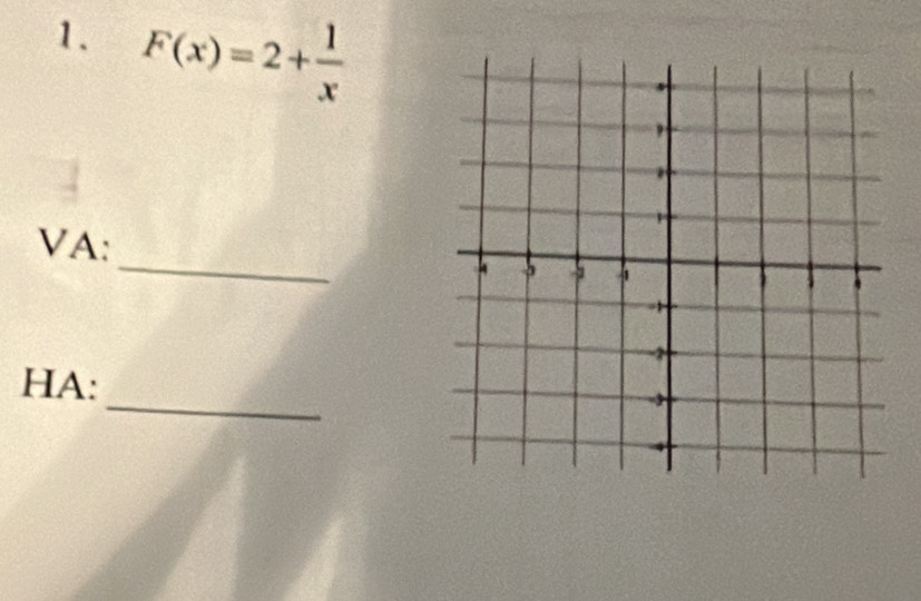 F(x)=2+ 1/x 
VA: _ 
_ 
HA: