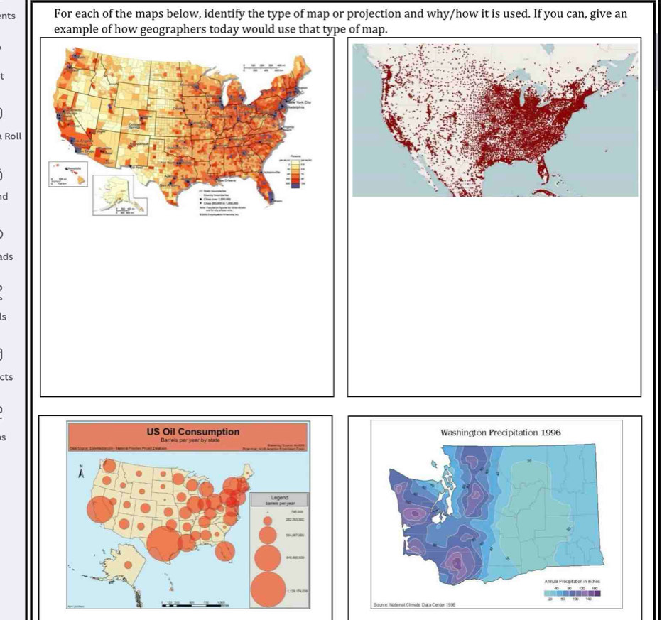 Solved: nts For each of the maps below, identify the type of map or ...