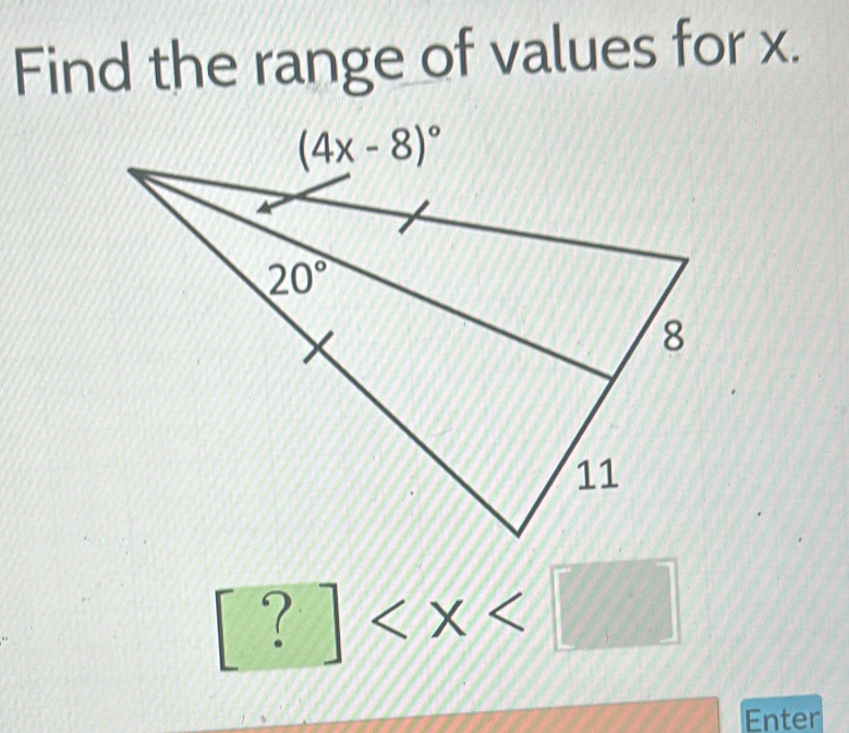 Find the range of values for x.
? / X
Enter