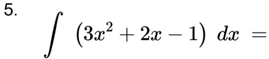 ∈t (3x^2+2x-1)dx=