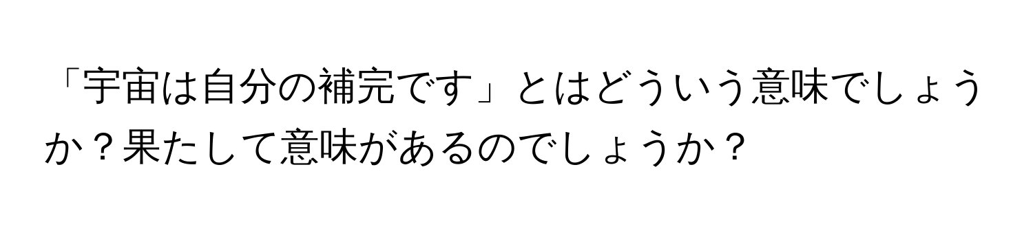 「宇宙は自分の補完です」とはどういう意味でしょうか？果たして意味があるのでしょうか？