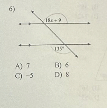 A) 7 B) 6
C) −5 D) 8