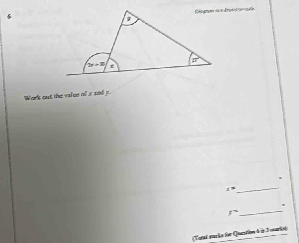 Work out the value of x and y.
_
x=
_ y=
Total marks for Question 6 is 3 marks)