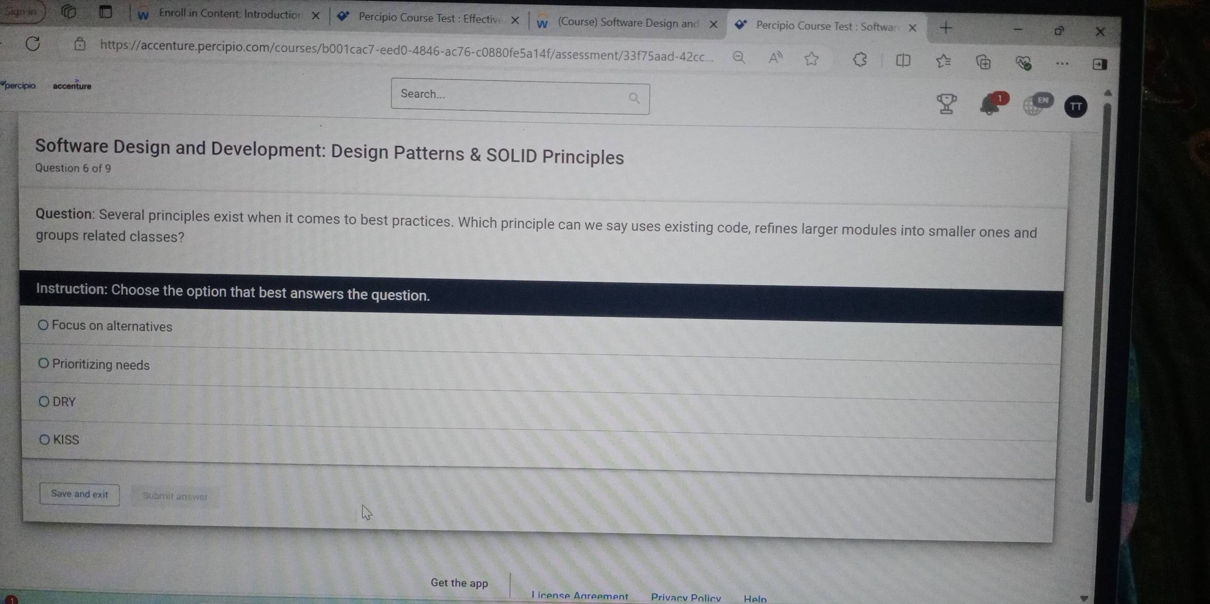 Solved: Enroll in Content: Introduction X Sign in Percipio Course Test ...