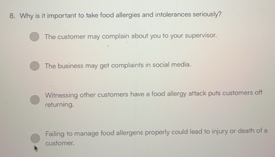 Solved: Why is it important to take food allergies and intolerances