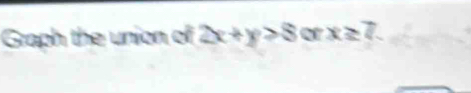 Graph the union of 2x+y>8 or x≥ 7.
