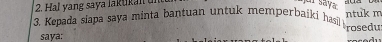 Hal yang saya lakukan 
un saya 
3. Kepada siapa saya minta bantuan untuk memperbaiki hasi rosedu ntuk m 
saya: