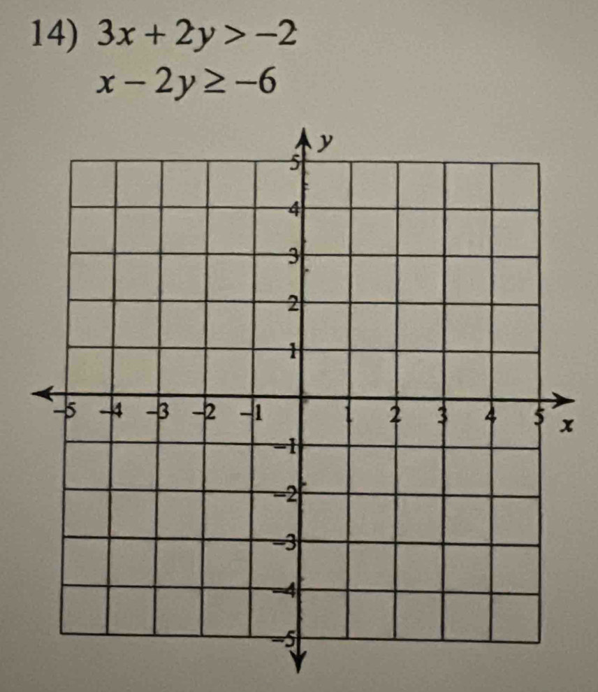 3x+2y>-2
x-2y≥ -6
x