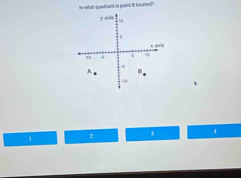 In what quadrant is point B located?
3
4
1
2