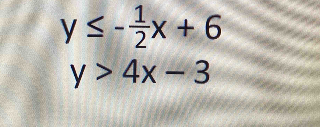 y≤ - 1/2 x+6
y>4x-3