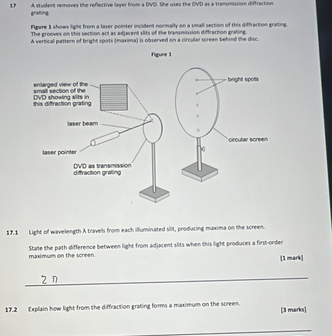 Solved: A student removes the reflective layer from a DVD. She uses the ...