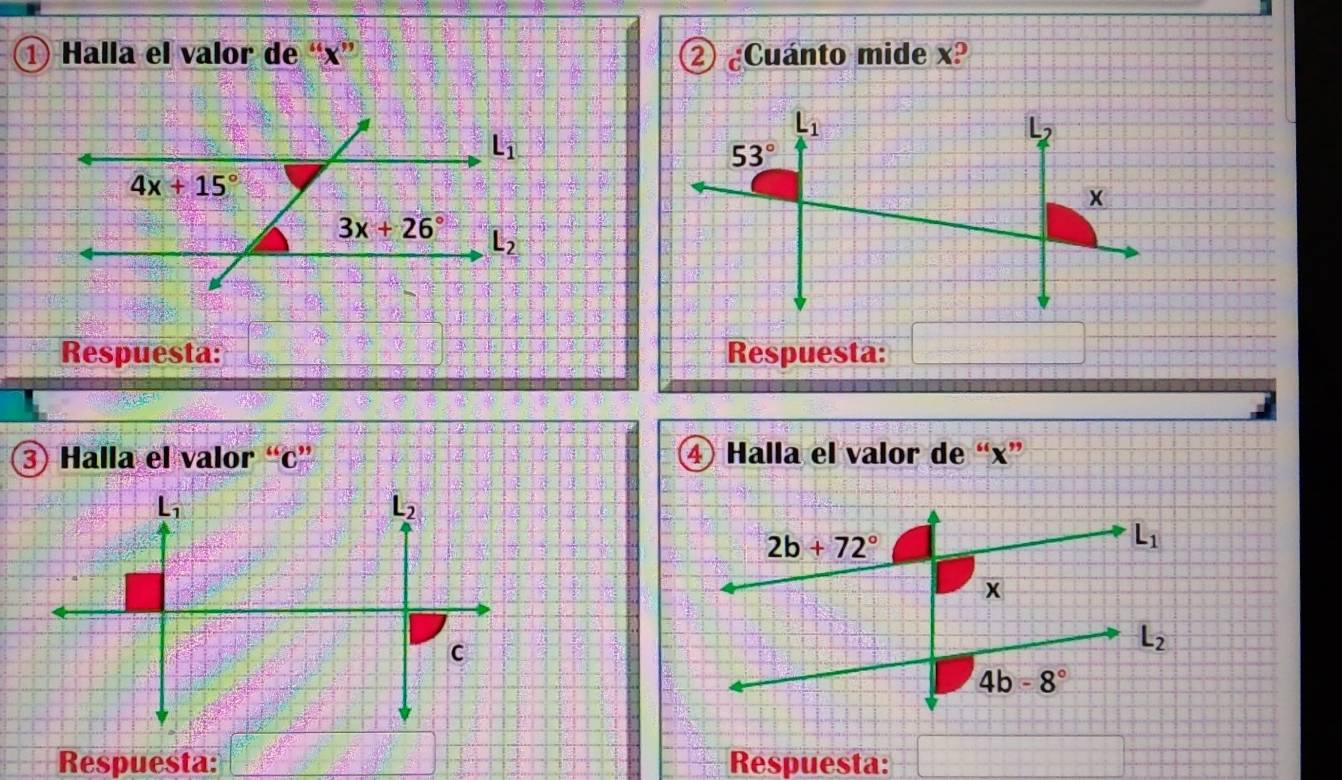 ① Halla el valor de “x” ② ¿Cuánto mide x?
Respuesta: Respuesta:
3 Halla el valor “c” Halla el valor de “x”
4
Respuesta: Respuesta: