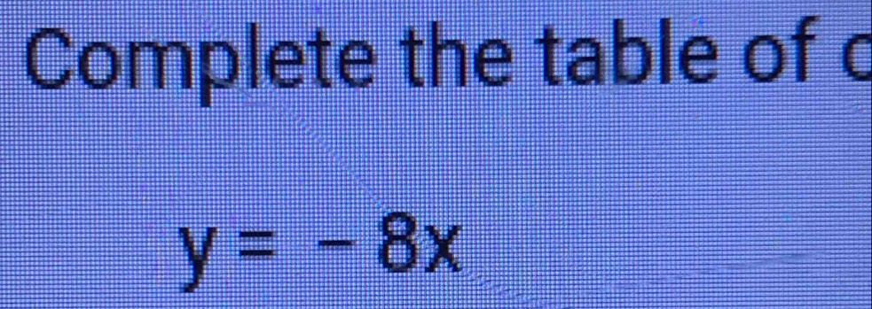 Complete the table of c
y=-8x