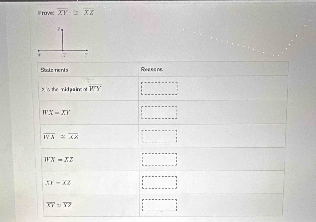 Prove: overline XY≌ overline XZ