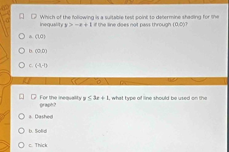 Solved: Which of the following is a suitable test point to determine ...