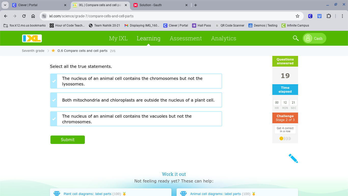 Solved: Clever | Portal IXL | Compare cells and cell par X Solution ...