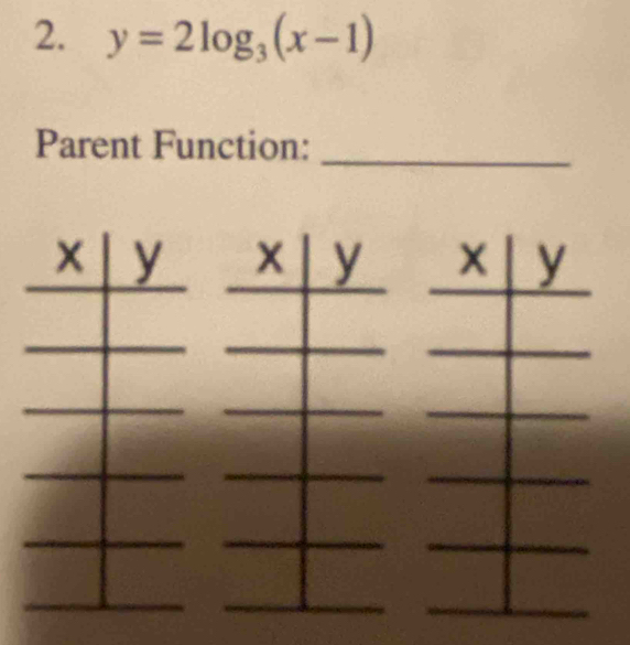 y=2log _3(x-1)
Parent Function:_