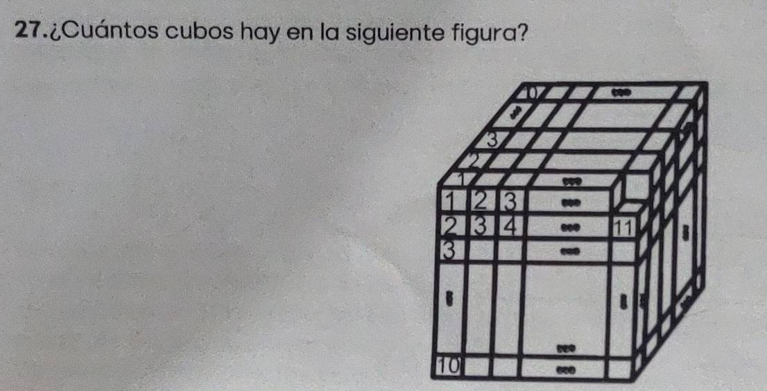 27.¿Cuántos cubos hay en la siguiente figura?