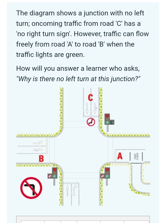 Solved: The diagram shows a junction with no left turn; oncoming ...