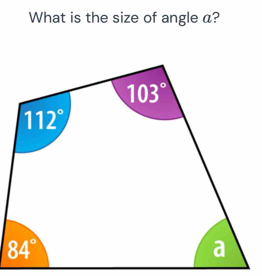 What is the size of angle a?
103°
112°
84°
a