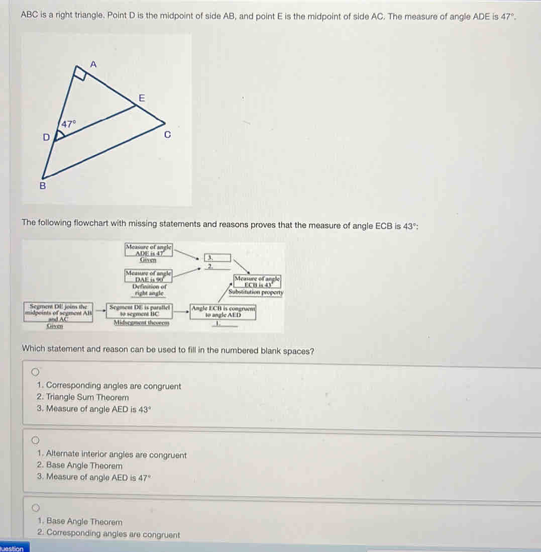 Solved: ABC is a right triangle. Point D is the midpoint of side AB ...