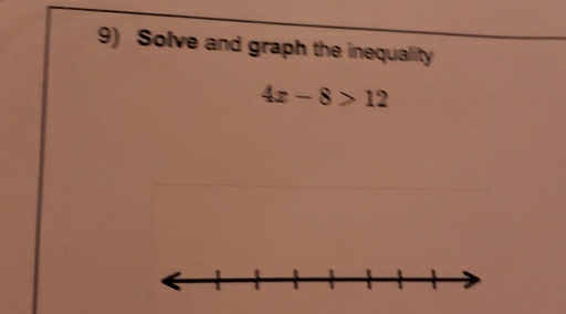 Solve and graph the inequality
4x-8>12