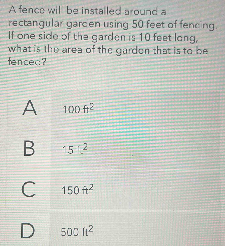 Solved: A fence will be installed around a rectangular garden using 50 ...