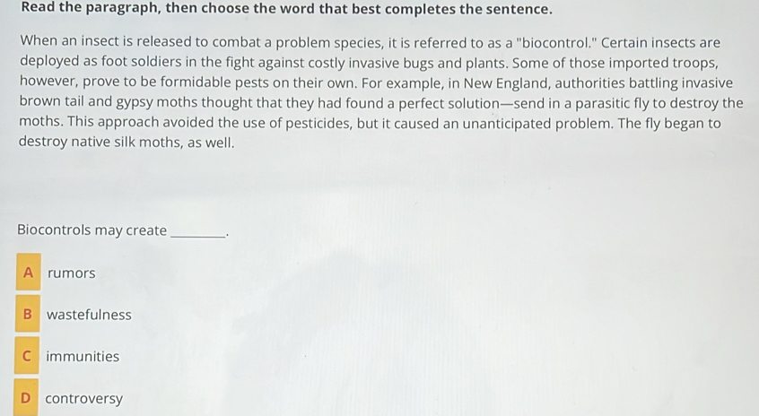 Solved: Read the paragraph, then choose the word that best completes ...