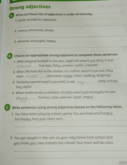 Solved: Strong adjectives Write out these lists of adjectives in order ...
