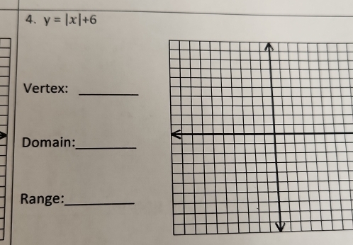 y=|x|+6
_ 
Vertex: 
Domain: 
_ 
Range:_