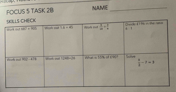 Recap, 
FOCUS 5 TASK 2B NAME_