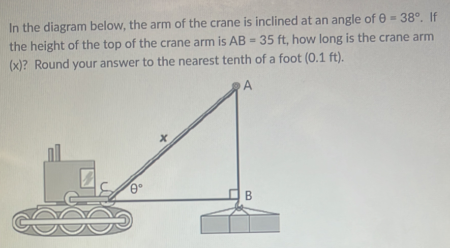 Solved: In the diagram below, the arm of the crane is inclined at an ...