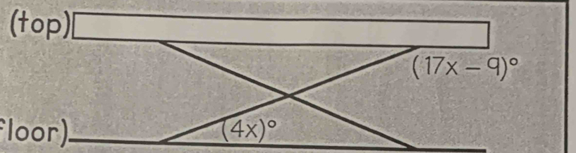 (top)
(17x-9)^circ 
floor) (4x)^circ 