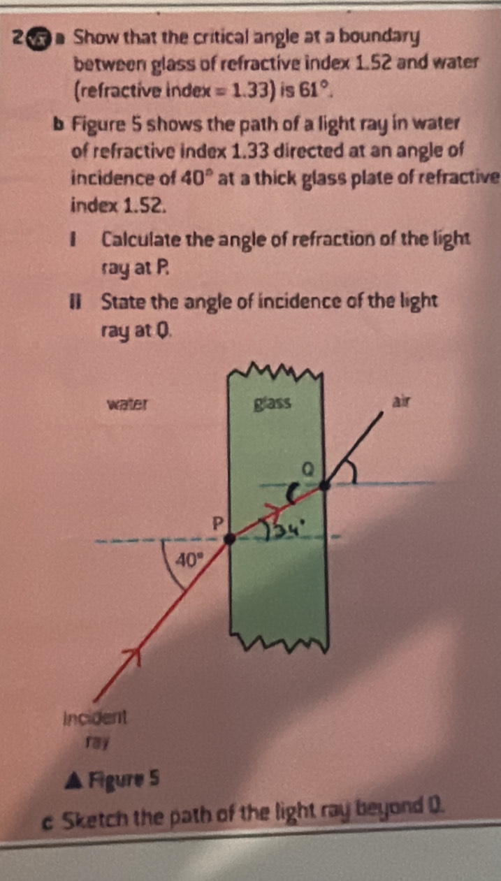 Solved: Show that the critical angle at a boundary between glass of ...