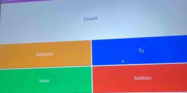 jouait 
Tu 
Il/elle/on 
Vous Ils/elles