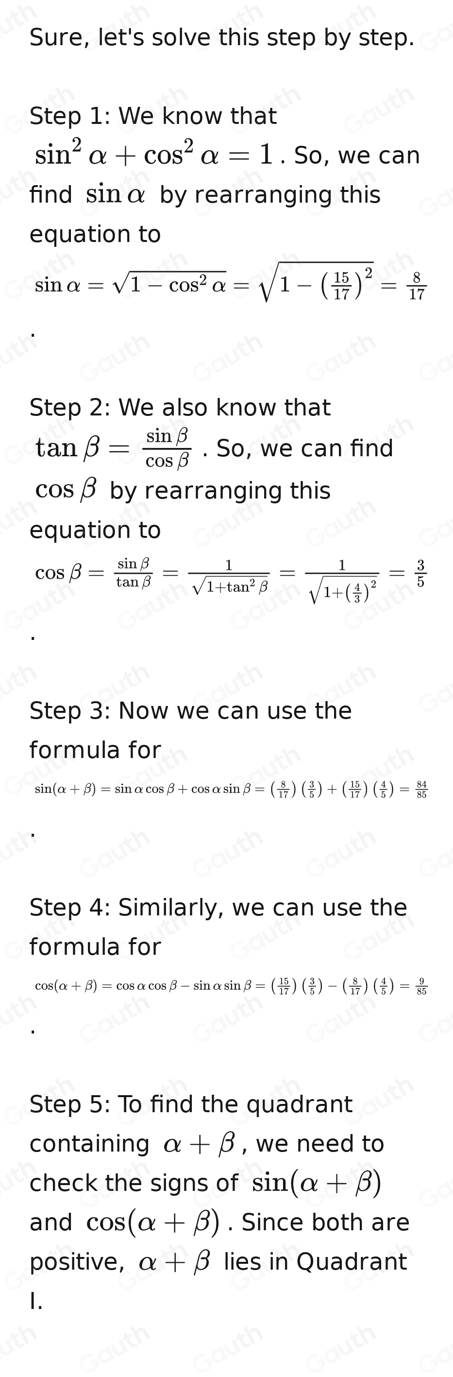 Solved: If α and β are acute angles such that cos alpha = 15/17 and tan ...
