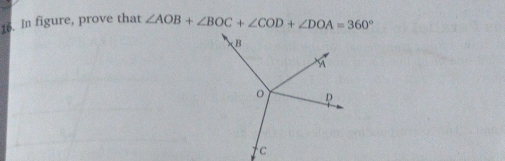 Solved: In figure, prove that ∠ AOB+∠ BOC+∠ COD+∠ DOA=360° [Math]