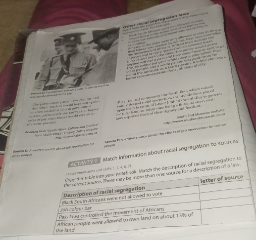 Solved: Other racial segregation laws Back South Africans were not ...