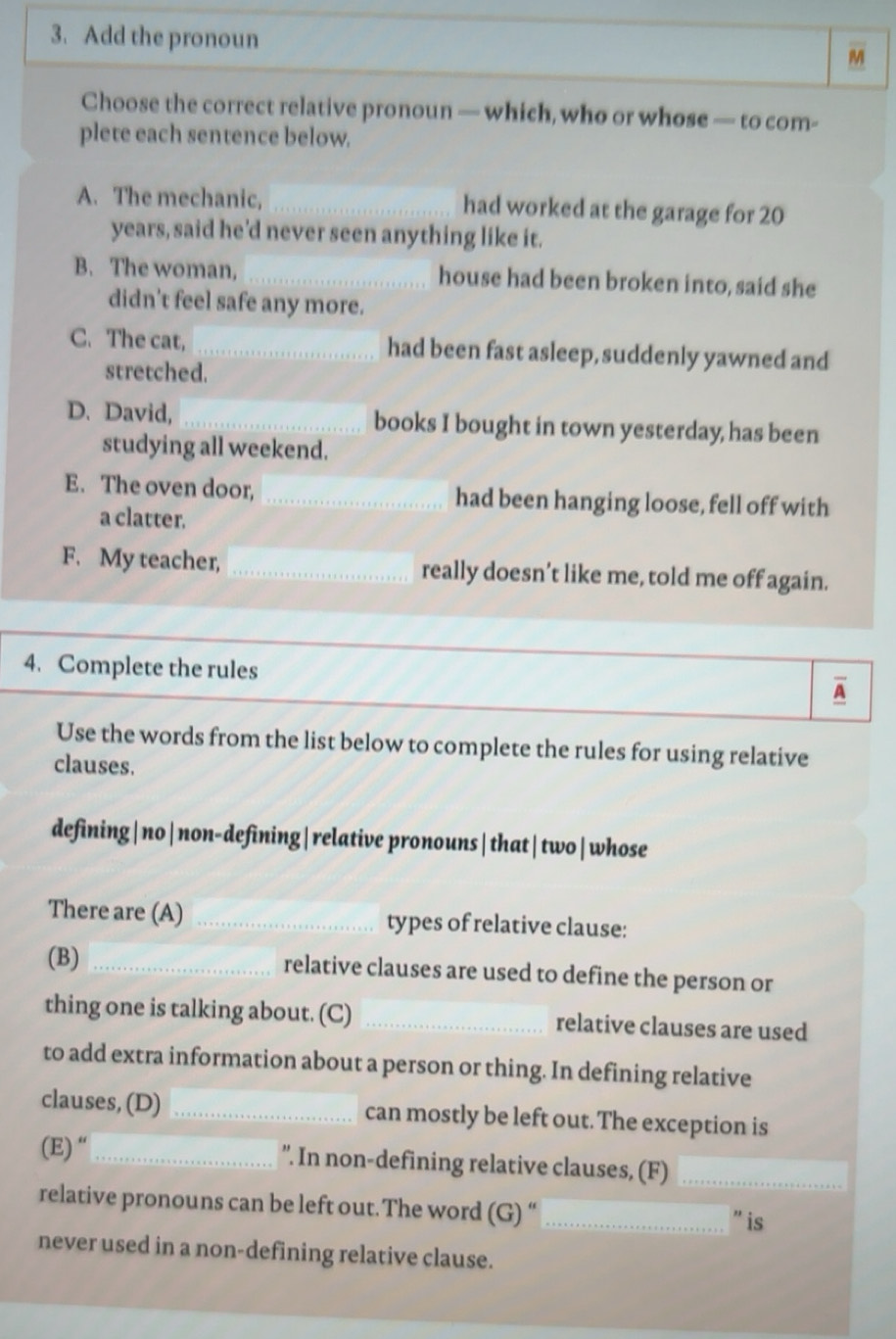 Gelöst:Add the pronoun M Choose the correct relative pronoun — which ...