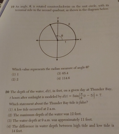 An angle, θ, is rotated counterclockwise on the unit circle, with its ...