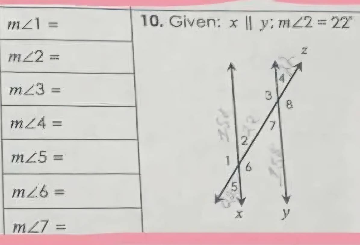 Given: x||y;m∠ 2=22°