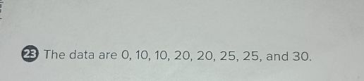 The data are 0, 10, 10, 20, 20, 25, 25, and 30.