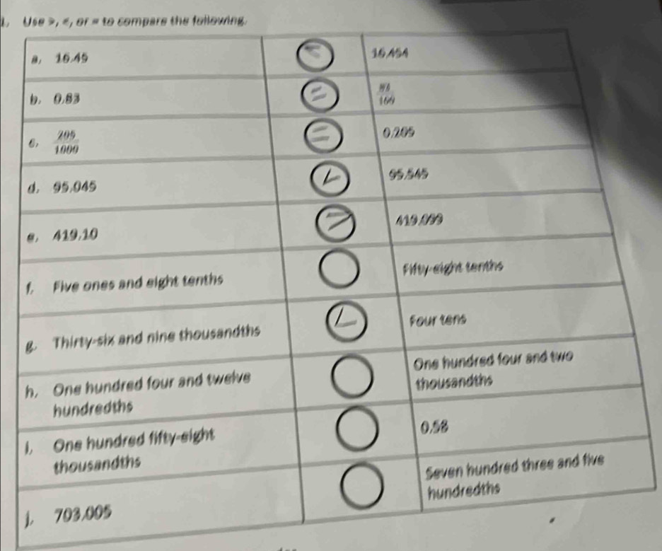 Use », «, or « to compare the following.
f
g
h
i
1