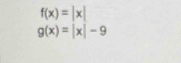 f(x)=|x|
g(x)=|x|-9