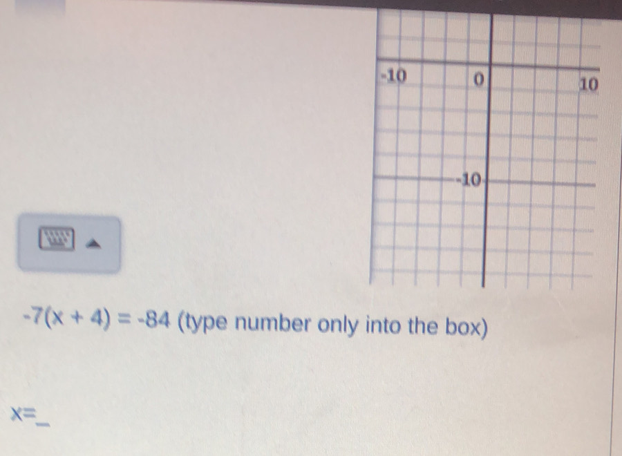 -7(x+4)=-84 (type number only into the box) 
_
x=