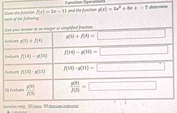 Function Operations
G
e
G
E
E
E
D
Q
Calculator