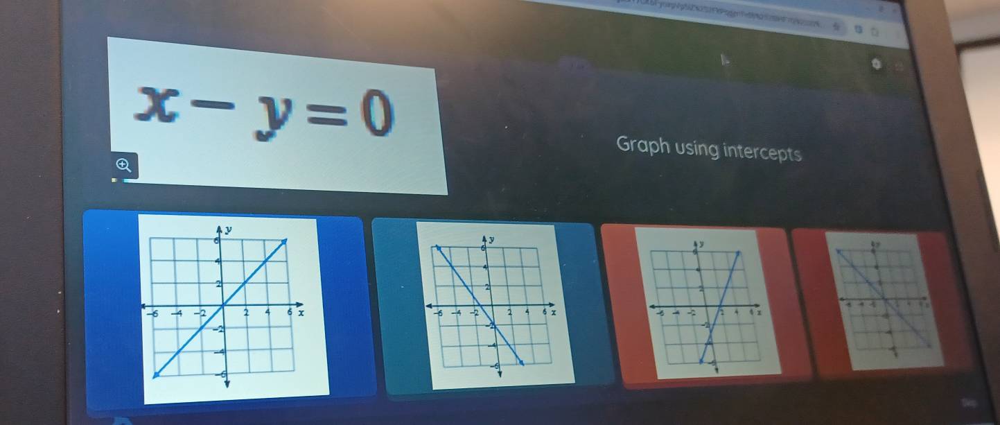 x-y=0
Graph using intercepts