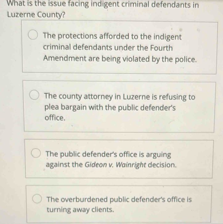 Solved: What is the issue facing indigent criminal defendants in ...